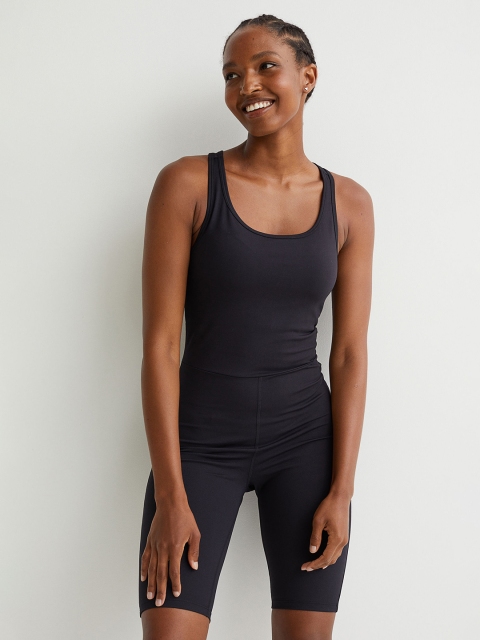 

H&M Women Black Solid Sports Unitard