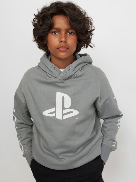 

H&M Boys Grey & White Printed Hoodie