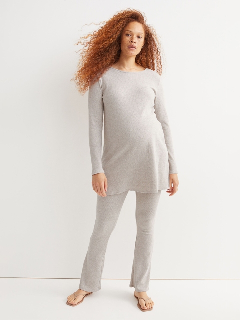 

H&M Women Beige Solid MAMA Ribbed Top