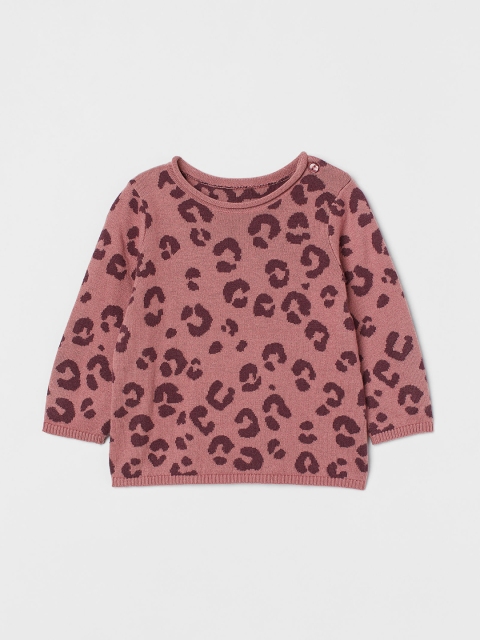 

H&M Girls Pink & Burgundy Printed Jacquard-Knit Jumper