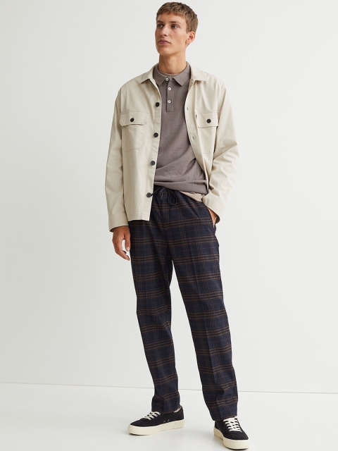 

H&M Men Navy Blue & Brown Checked Regular Fit Joggers