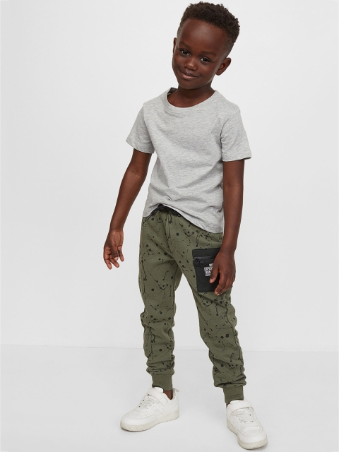 

H&M Boys Green & Black Printed Pocket-Detail Joggers