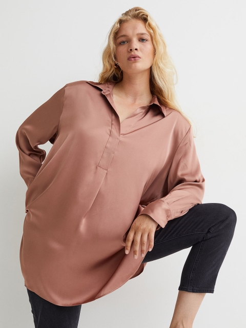 

H&M Women Pink Solid Satin Blouse
