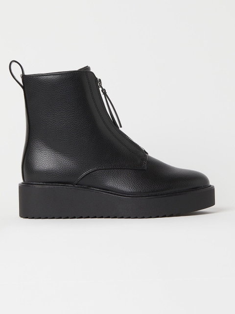 

H&M Women Black Solid Zip-Front Boots