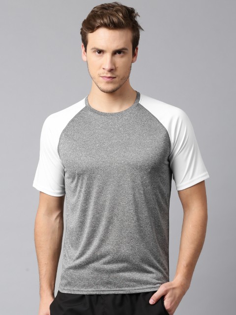 

HRX by Hrithik Roshan Men Grey Melange & White Colourblock RAPID-DRY T-Shirt