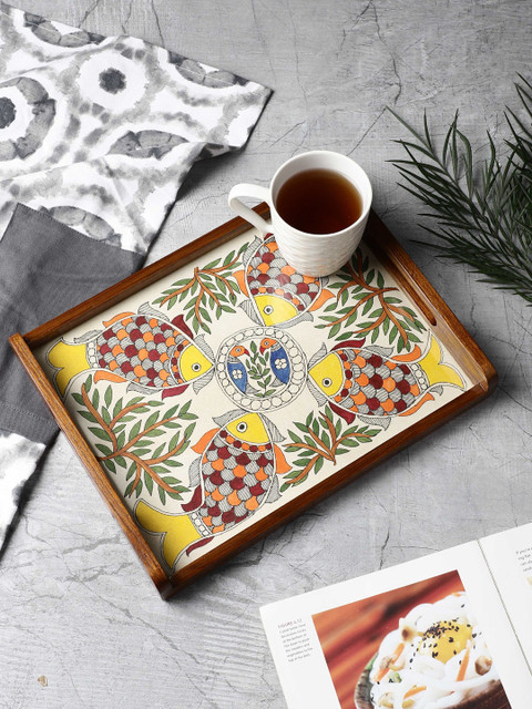 

VarEesha Multicolored Teak Wood Hand Painted Madhubani Tray, Multi