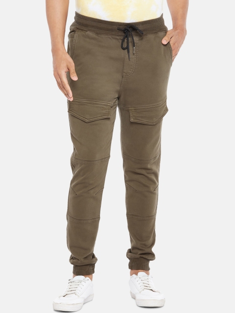 

People Men Olive Green Stretchable Jogger Jeans