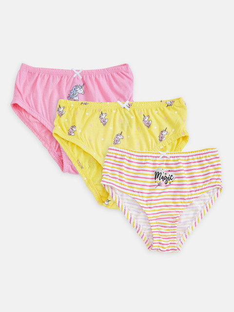 

Pantaloons Junior Girls Pack Of 3 Pink & Yellow Pure Cotton Printed Briefs