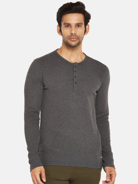 

Urban Ranger by pantaloons Men Black Henley Neck Slim Fit T-shirt