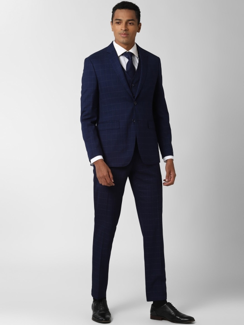 

Peter England Elite Men Navy Blue Checked Slim Fit Single-Breasted Formal Suit