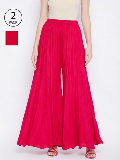 

TULIP 21 Women Set of 2 Pink & Red Flared Ethnic Palazzos