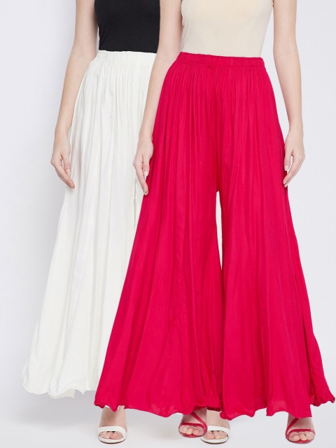 

TULIP 21 Women Set of 2 Off White & Pink Flared Palazzos