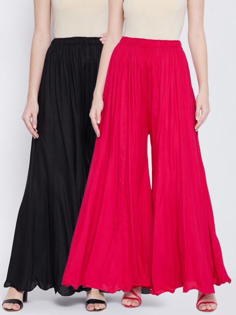 

TULIP 21 Set Of 2 Women Black & Red 2 Flared Ethnic Palazzos
