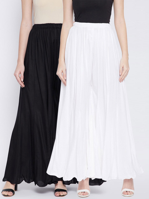 

TULIP 21 Women Pack Of 2 White & Black Ethnic Palazzos