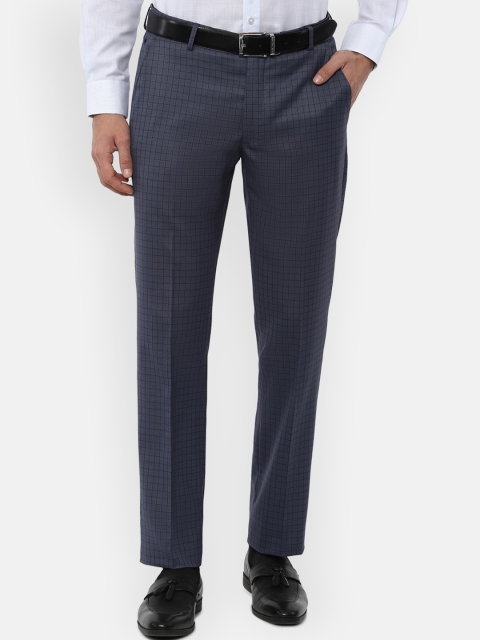 

Louis Philippe Men Navy Blue Checked Slim Fit Formal Trousers