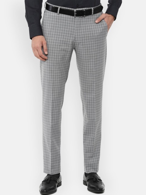 

Louis Philippe Men Grey Checked Slim Fit Formal Trousers