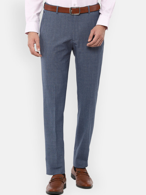 

Louis Philippe Men Blue Checked Slim Fit Formal Trousers