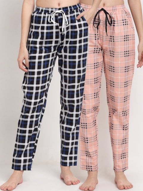 

Claura Women Pack of 2 Checked Mid rise Regular Fit Cotton Lounge Pant, Peach