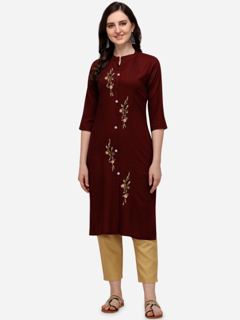 

Florence Women Maroon Embroidered Regular Kurta with Trousers