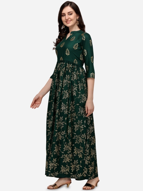 

Florence Women Green Floral Foil Printed Regular Kurta with Trousers