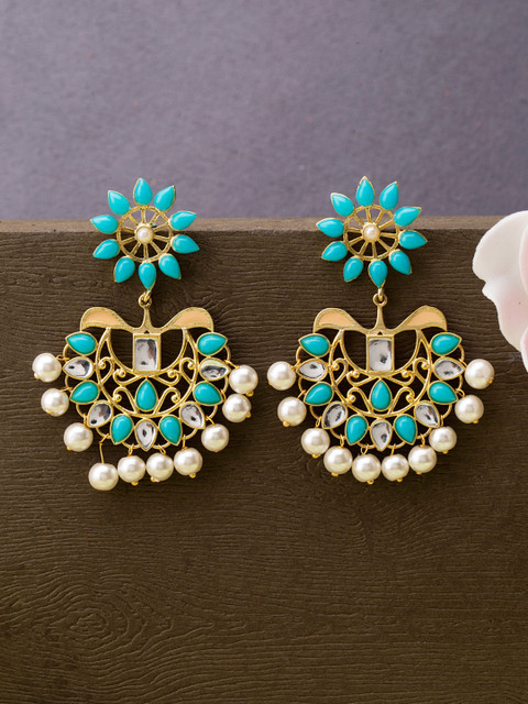 

Studio Voylla Jaipur Gold-Toned & Blue Drop Earrings