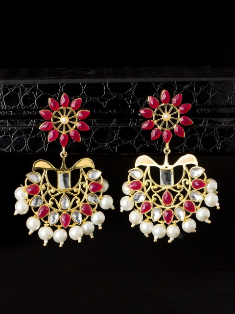 

Studio Voylla Jaipur Gold-Toned & Maroon Drop Earrings