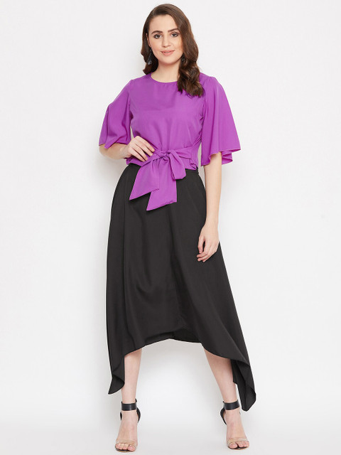 

Bitterlime Women Purple & Black Top with Asymmetrical Skirt