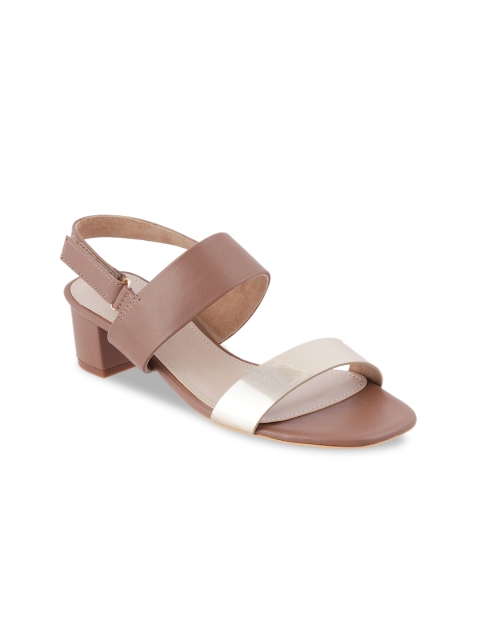 

LEMON & PEPPER Brown & Beige Colourblocked PU Block Sandals With Buckles