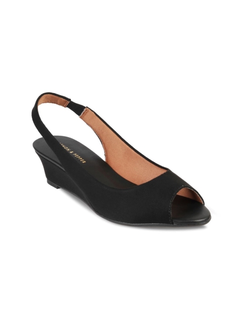 

LEMON & PEPPER Women Black PU Wedge Peep Toes