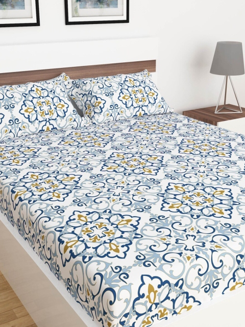 

Home Centre Blue & White Ethnic Motifs 104 TC Queen Bedsheet with 2 Pillow Covers