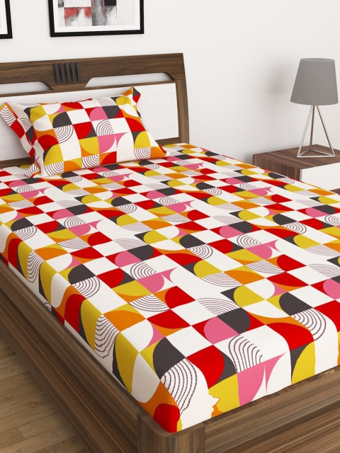 

Home Centre Red & White Geometric 104 TC Single Bedsheet with 1 Pillow Covers