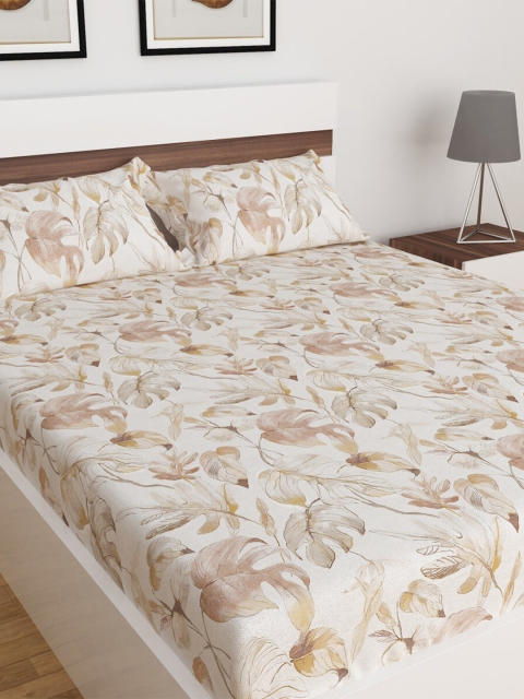 

Home Centre Beige & Brown Floral 150 TC Queen Bedsheet with 2 Pillow Covers