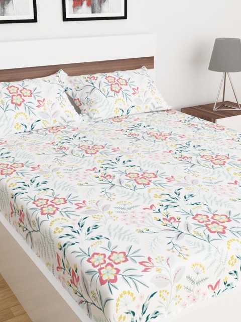 

Home Centre White & Pink Floral 104 TC Queen Bedsheet with 2 Pillow Covers