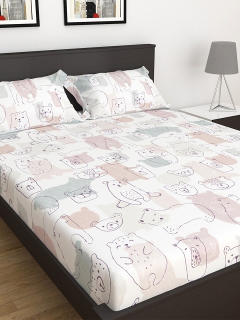 

Home Centre White & Grey Graphic 150 TC Queen Bedsheet with 2 Pillow Covers