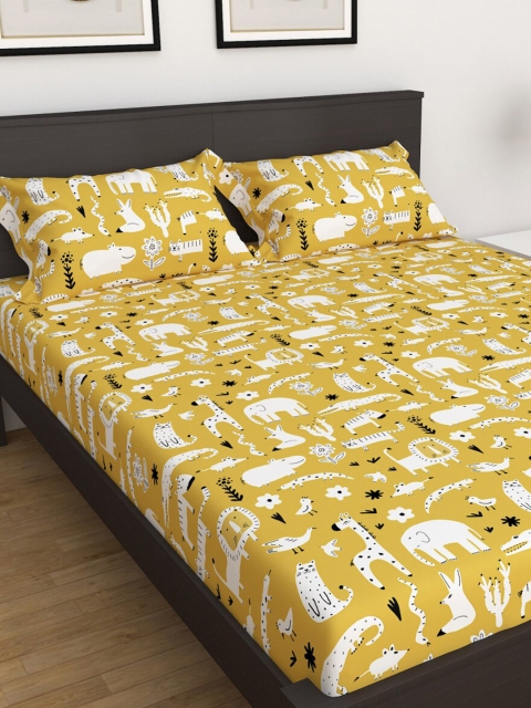 

Home Centre Yellow & White Printed 150 TC Queen Bedsheet with 2 Pillow Covers Set
