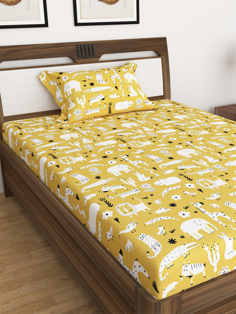 

Home Centre 150 TC Slate Printed 2-Piece Flat Sheet Single Bedsheet Set, Yellow