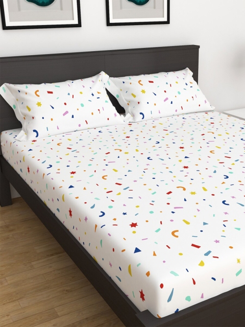 

Home Centre White & Blue Printed 150 TC Queen Bedsheet with 2 Pillow Covers