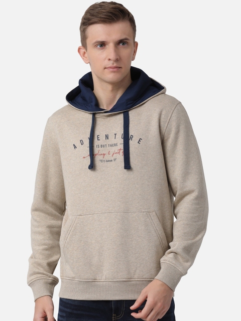 

t-base Men Beige Printed Hooded Sweatshirt