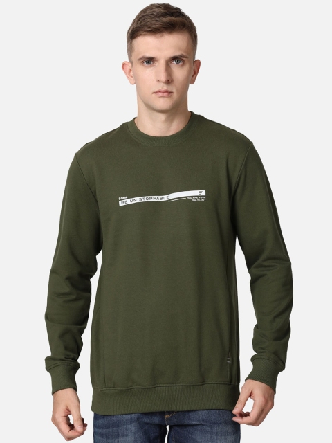 

t-base Men Olive Green Solid Sweatshirt
