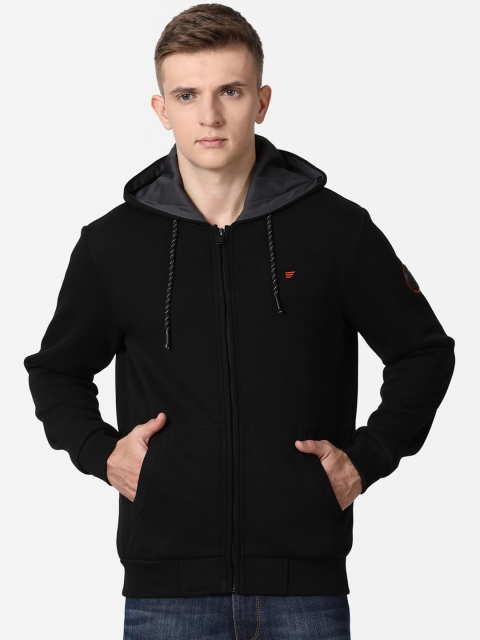 

t-base Men Black Hooded Front-Open Sweatshirt