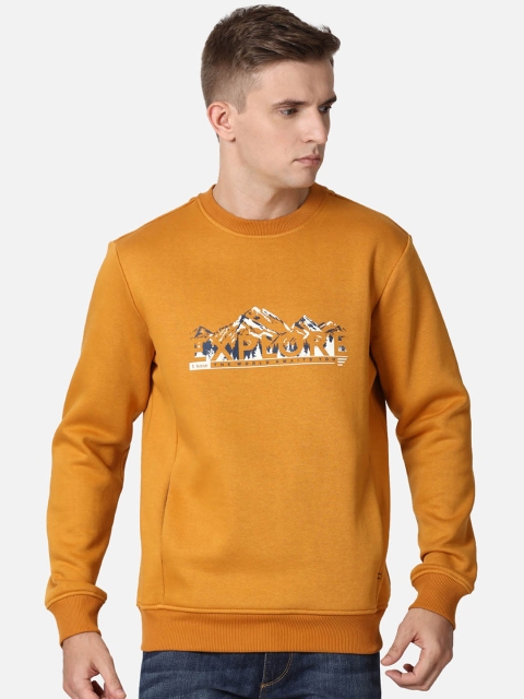 

t-base Men Mustard Yellow Printed Sweatshirt, Orange