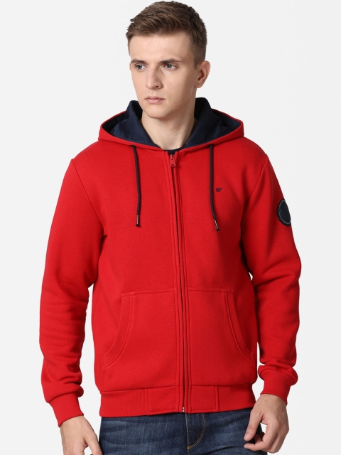 

t-base Men Red Cotton Hooded Front-Open Sweatshirt