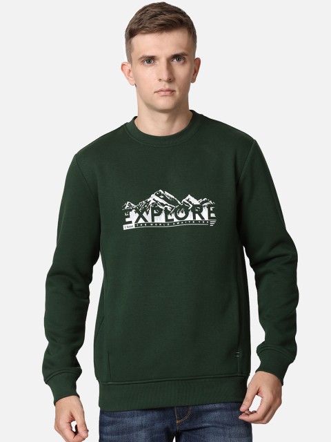 

t-base Men Green Typography Printed Pullover Sweatshirt