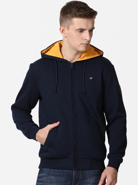 

t-base Men Navy Blue Hooded Front-Open Sweatshirt