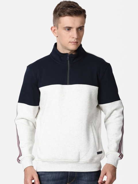 

t-base Men Navy Blue & White Colourblocked Sweatshirt