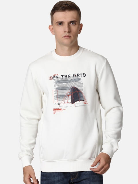 

t-base Men Off White Graphic Printed Cotton Pullover Sweatshirt