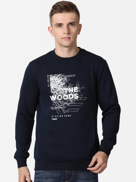 

t-base Men Navy Blue Graphic Printed Cotton Pullover Sweatshirt