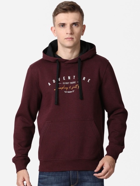 

t-base Men Maroon & White Printed Hooded Sweatshirt