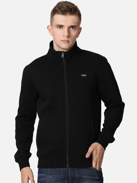

t-base Men Black Cotton Front-Open Sweatshirt