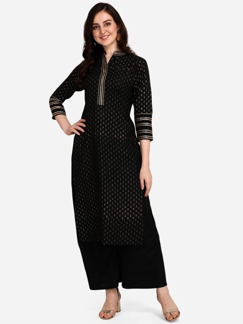 

SAADHVI Women Black & Gold-Coloured Ethnic Motifs Foil Printed Gotta Patti Kurta